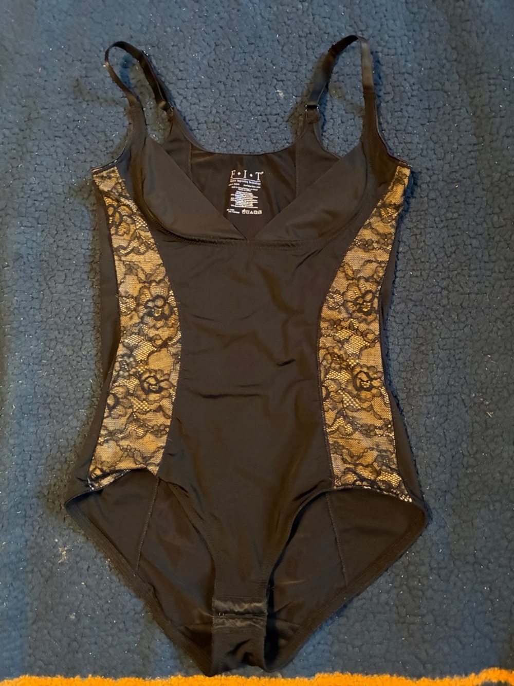 FIT figure improving technology Black Lace Side-Panel Shapewear Bodysuit